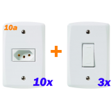 Kit 10 Tomadas 10A + 3 Interruptor Simples - Tramontina LUX2